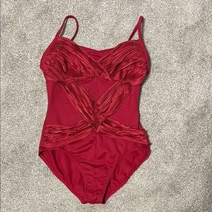 Ruby Red Bloch Leotard, with unique front design